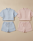 Completo Coordinato Uomo Camicia Mussola e Pantaloncini - Azzurro Polvere