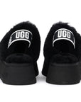UGG Funkette Black sabot platform donna in pelle scamosciata e montone nero, vista posteriore