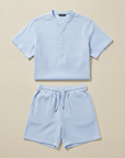 Completo Coordinato Uomo Camicia Fiammata Pastello e Pantaloncini - Azzurro Pastello