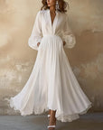 Abito lungo donna in tessuto leggero, scollo a V