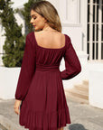 Élodie Abito Lungo Donna – Abito Elegante con Scollo Quadrato, Volant e Maniche Trasparenti