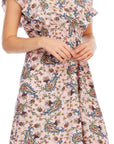 Chloé Abito Mini Donna – Abito in Mussola Floreale con Scollo a V, Volant, Senza Maniche Rosa
