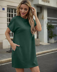 Léa Abito Donna – Abito Mini Girocollo Maniche Corte A-Line con Tasche Estate