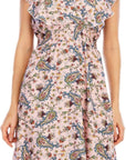 Chloé Abito Mini Donna – Abito in Mussola Floreale con Scollo a V, Volant, Senza Maniche Rosa