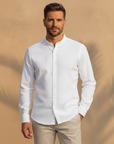Camicia Uomo in Cotone Leggero – Colletto Classico Estivo - Bianco - indossato