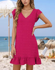 Chloé Abito Donna – Abito Midi Scollo a V Maniche Corte Volant Taglio A-Line Estate