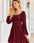 Élodie Abito Lungo Donna – Abito Elegante con Scollo Quadrato, Volant e Maniche Trasparenti