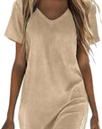 Clara Abito Donna – Abito T-Shirt Lino Mini Collo Tondo Maniche Corte Taglio Fluido Estate