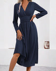 Isabelle Abito Maxi Donna – Abito Scollo a V Incrociato Maniche Lunghe Elegante