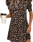 Vestito Mini Nina Donna – Vestito Leopardo Maniche Sbuffo Elegante Estate Chic
