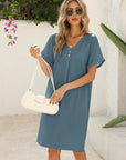 Camille Abito Camicia Donna – Abito Scollo a V Maniche Risvoltate Linea A Estate