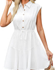 Dea Vestito Donna Lino – Senza Maniche, Con Bottoni, Vita Annodata, Mini Estivo Chic