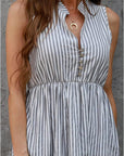 Claire Vestito Camicia Midi Donna – Vestito a Righe Senza Maniche con Scollo a V e Bottoni Elegante