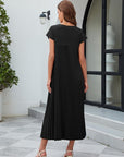 Vestaglia Lunga Donna Ginny – Plissettata, Collo Tondo & Tasche, Taglio Fluido, Estate Elegante