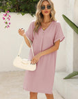 Camille Abito Corto Donna – Abito Scollo a V con Bottoni Taglio A-Line Estate Chic