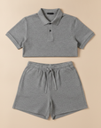 Completo Coordinato Uomo Polo Piqué Testurizzata e Pantaloncini - Grigio Melange