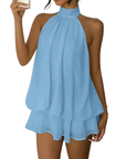 Vestito Mini Donna con Volant a Strati – Schiena Scoperta Halter Trapezio