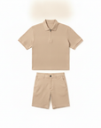 Completo Coordinato Uomo Polo Zip e Bermuda - Beige