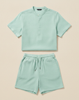 Completo Coordinato Uomo Camicia Fiammata Pastello e Pantaloncini - Verde Menta