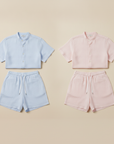 Completo Coordinato Uomo Camicia Voile Leggera e Pantaloncini - Azzurro Polvere