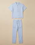 Completo Coordinato Uomo Camicia Lino e Pantaloni Lunghi - Azzurro