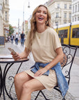 Vestito corto da donna Léna – vestito casual con scollo rotondo e tasche