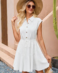 Dea Vestito Donna Lino – Senza Maniche, Con Bottoni, Vita Annodata, Mini Estivo Chic