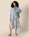 Vestito midi da donna Lucie in cotone satinato – Vestito volanté con collo rotondo