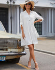 Léa Vestito Camicia Donna – Vestito A-Line con Volant, Bottoni, Maniche 3/4, Estate