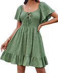 Léa Abito Mini Volants – Abito Estivo Spalle Scoperte Collo Annodato Elegante Donna
