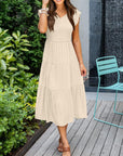 Clara Vestito Midi Donna – Vestito Estivo Scollo a V Arricciato con Volant e Tasche Elegante