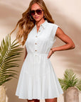 Dea Vestito Donna Lino – Senza Maniche, Con Bottoni, Vita Annodata, Mini Estivo Chic