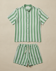 Completo Coordinato Uomo Camicia Garza Rigata e Pantaloncini - Verde e Bianco