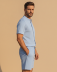 Completo Coordinato Uomo Tinta Unita – Camicia e Pantaloncini Lisci - vista laterale