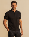 Polo Uomo Slim Fit in Cotone Elasticizzato – Vestibilità Aderente Moderna - Nero - indossato