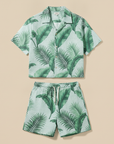 Completo Coordinato Uomo Camicia Stampa Palme e Pantaloncini - Palme Blu