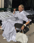 Abito lungo donna in cotone bianco, taglio svasato