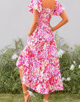 Juanna Abito Midi Donna Estate – Abito con Scollo Quadrato Arricciato, Maniche a Sbuffo e Volant