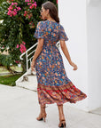 Elisa Abito Donna – Abito Midi Floreale Scollo a V Volant Bottoni Boho Estate