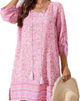 Léa Abito Bohemien Donna – Abito Floreale Maniche 3/4 Taglio Fluido Estate Chic