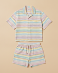 Completo Coordinato Uomo Camicia Righe Multicolor e Pantaloncini - Multicolor Pastello