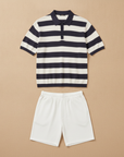 Completo Coordinato Uomo Polo Testurizzata a Righe e Bermuda - Blu e Bianco