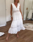 Abito lungo donna in pizzo, scollo a V