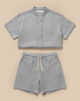 Completo Coordinato Uomo Camicia Lino a Spina e Pantaloncini - Grigio Spigato