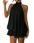 Vestito Mini Donna con Volant a Strati – Schiena Scoperta Halter Trapezio
