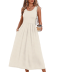 Jensy Vestito Midi Donna – Vestito A-Line Fluido con Tasche, Vita Impero e Taglio Elegante Estivo