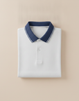 Polo Uomo con Bordi a Contrasto – Colletto e Polsini Rigati Eleganti - Bianco con Navy