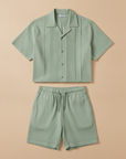 Completo Coordinato Uomo Camicia Guayabera e Pantaloncini - Verde Salvia