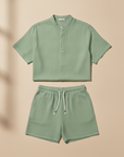 Completo Coordinato Uomo Camicia Mussola e Pantaloncini - Verde Salvia