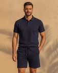 Completo Coordinato Uomo Polo e Pantaloncini – Set Sportivo Estivo - Blu Navy - indossato